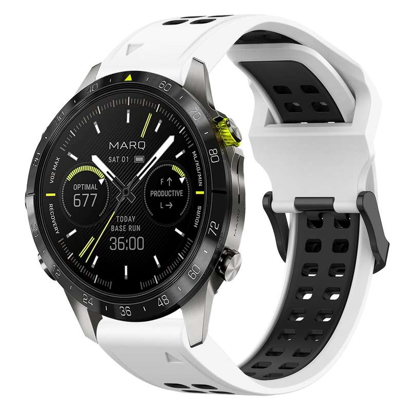 For Garmin MARQ Athlete (Gen 2) Two Color Reverse Buckle 22mm Silicone Watch Band(Black+Yellow)