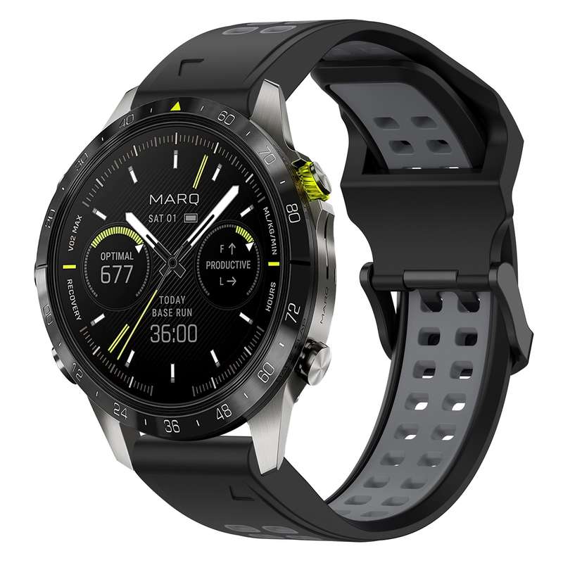 For Garmin MARQ Athlete (Gen 2) Two Color Reverse Buckle 22mm Silicone Watch Band(Black+Yellow)