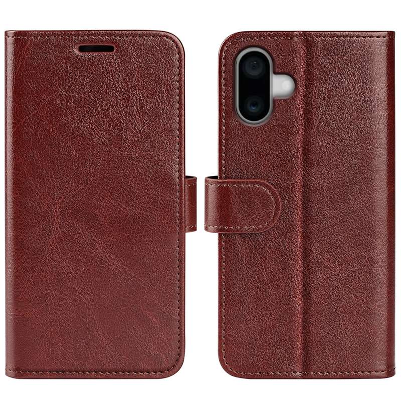 For iPhone 16 R64 Texture Horizontal Flip Leather Phone Case(Brown)