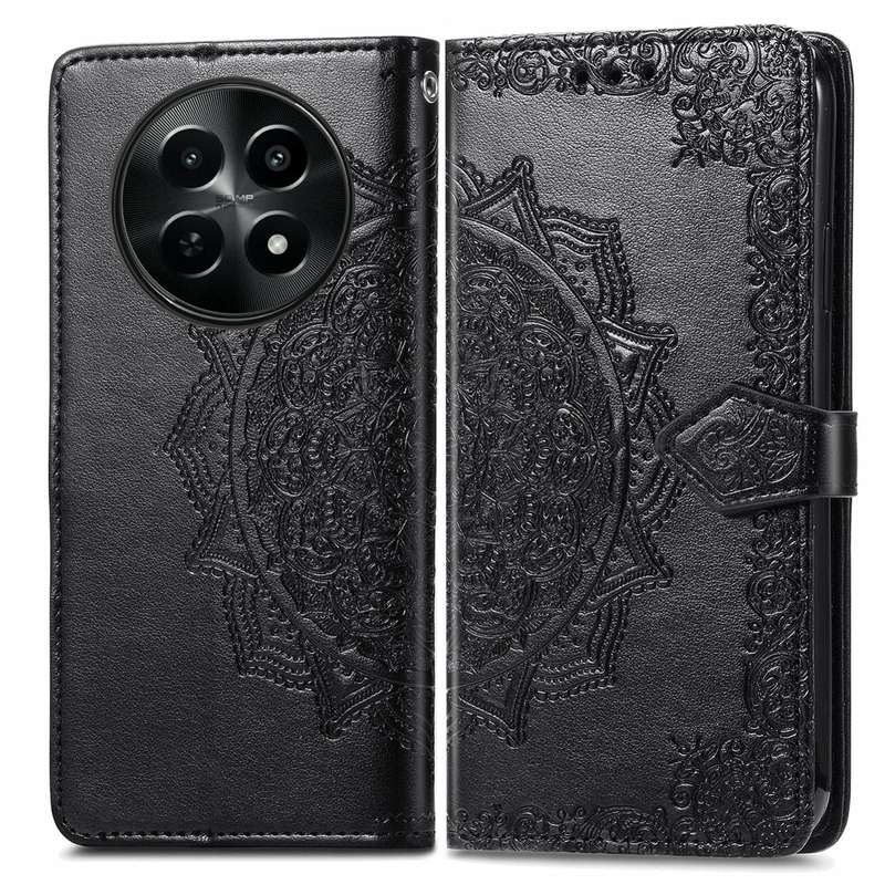 For  Realme 12 Mandala Flower Embossed Leather Phone Case(Black)