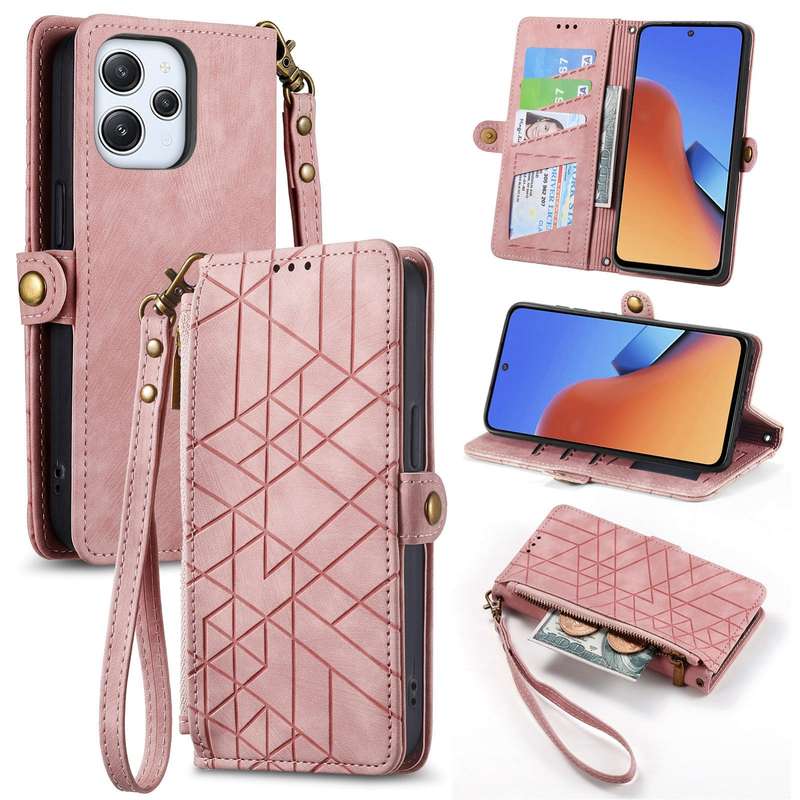 For Xiaomi Redmi 12 Geometric Zipper Wallet Side Buckle Leather Phone Case(Black)