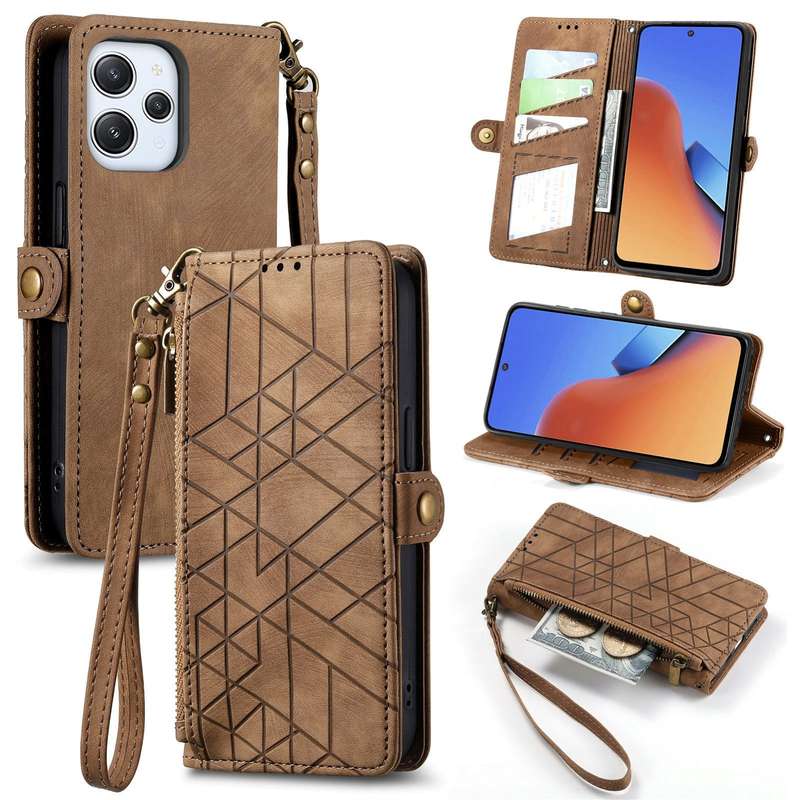 For Xiaomi Redmi 12 Geometric Zipper Wallet Side Buckle Leather Phone Case(Black)