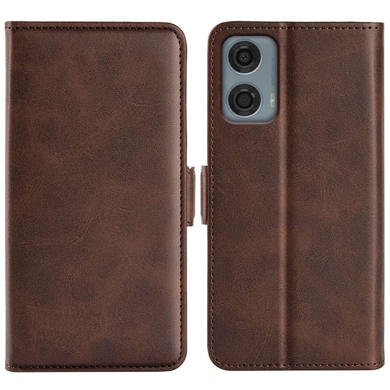For Motorola Moto G24 Power Dual-side Magnetic Buckle Horizontal Flip Leather Phone Case(Brown)