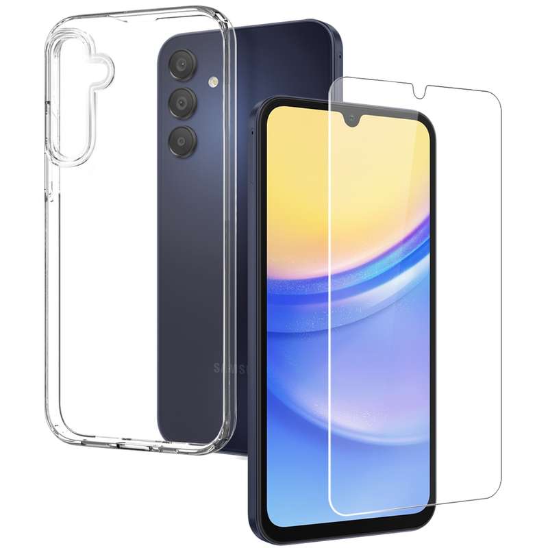 For Samsung Galaxy A15 4G / 5G NORTHJO Transparent TPU Phone Case with Tempered Glass Film(Transpare
