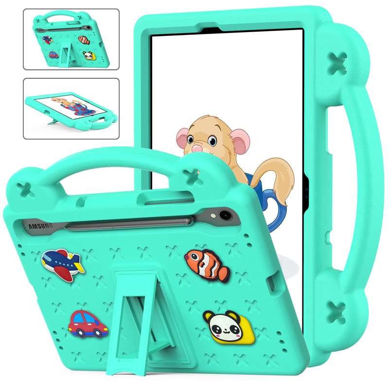 For Samsung Galaxy Tab S9 FE / X510N Handle Kickstand Children EVA Shockproof Tablet Case(Sky Blue)