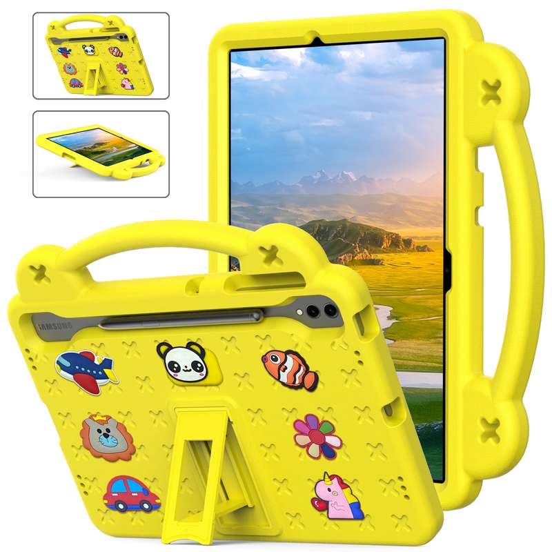 For Samsung Galaxy Tab S9 FE+ 12.4 X610N Handle Kickstand Children EVA Shockproof Tablet Case(Yellow