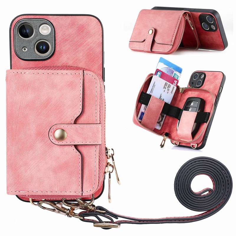 For iPhone 15 Crossbody Multi-function Zipper Wallet Phone Case(Black)