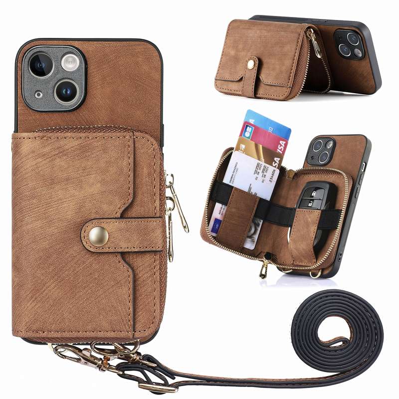 For iPhone 15 Crossbody Multi-function Zipper Wallet Phone Case(Black)