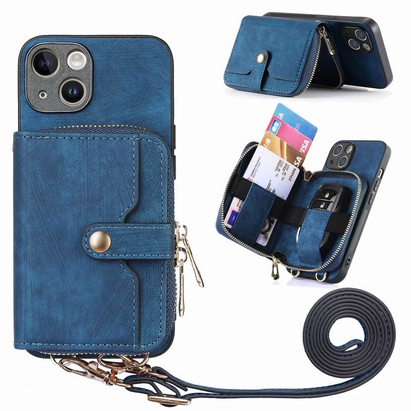 For iPhone 15 Crossbody Multi-function Zipper Wallet Phone Case(Black)