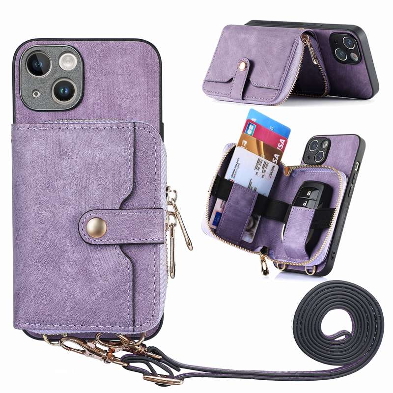 For iPhone 15 Crossbody Multi-function Zipper Wallet Phone Case(Black)