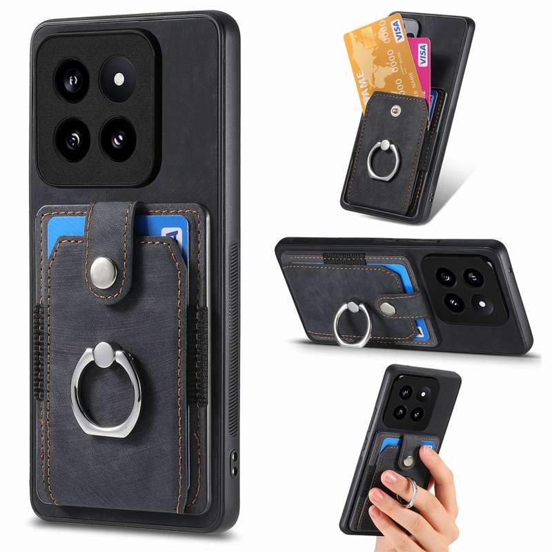For Xiaomi 14 Retro Skin-feel Ring Card Wallet Phone Case(Black)
