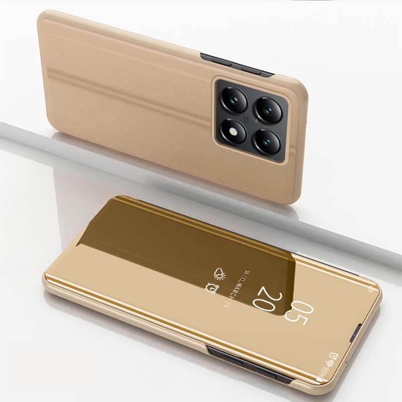 For Xiaomi 14T Plated Mirror Horizontal Flip Leather Phone Case with Holder(Rose Gold)