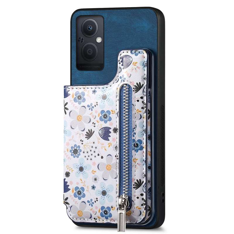 For OPPO Reno7 Z 5G Retro Painted Zipper Wallet Back Phone Case(Blue)