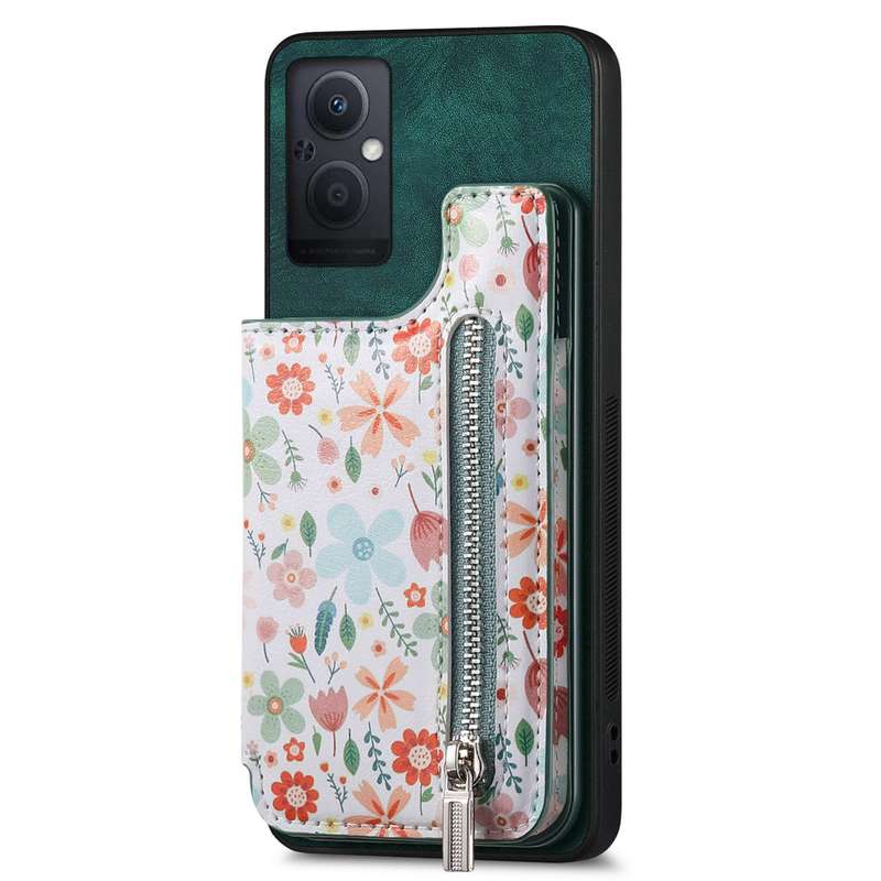 For OPPO Reno7 Z 5G Retro Painted Zipper Wallet Back Phone Case(Blue)