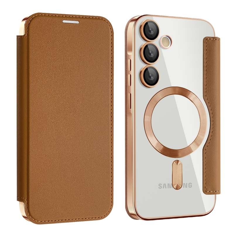 For Samsung Galaxy A55 5G MagSafe Magnetic RFID Anti-theft Leather Phone Case(Brown)