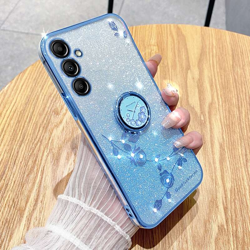 For Samsung Galaxy S25 Ultra 5G Gradient Glitter Immortal Flower Ring All-inclusive Phone Case(Blue)