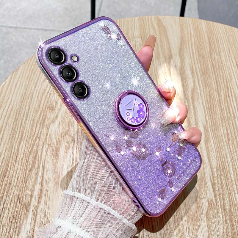 For Samsung Galaxy S25 Ultra 5G Gradient Glitter Immortal Flower Ring All-inclusive Phone Case(Blue)