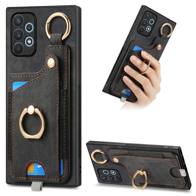For Samsung Galaxy A53 5G Retro Skin-feel Ring Card Bag Phone Case with Hang Loop(Brown)