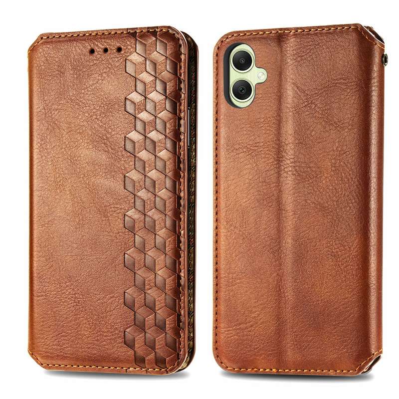 For Samsung Galaxy A05 4G Cubic Grid Pressed Magnetic Leather Phone Case(Brown)