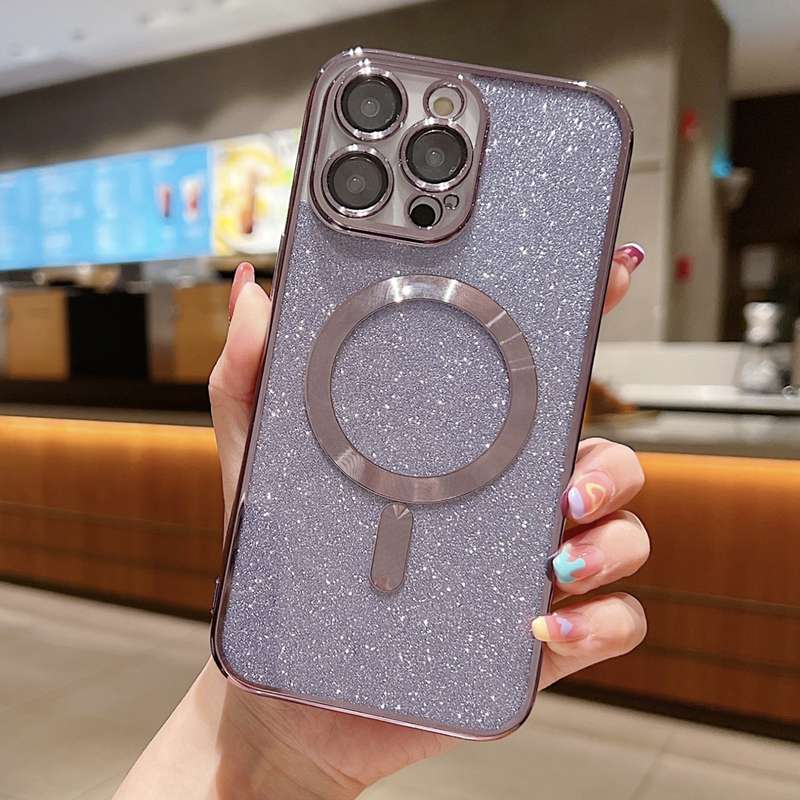 For iPhone 12 Pro Max Glitter Electroplating MagSafe TPU Phone Case(Black)