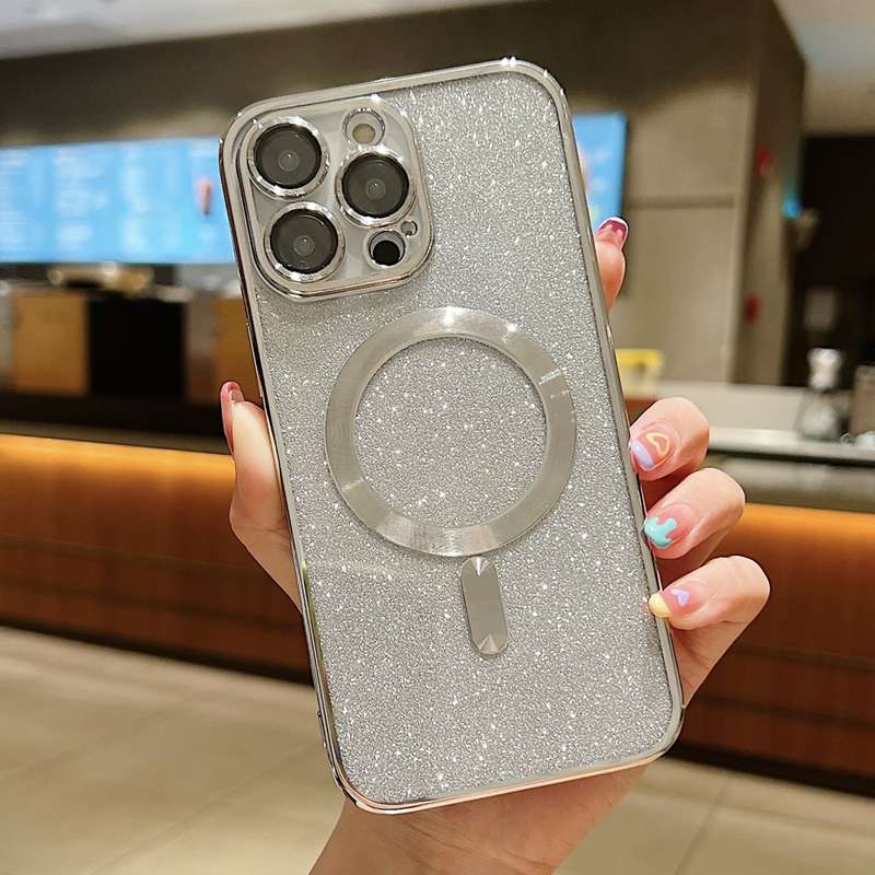 For iPhone 12 Pro Max Glitter Electroplating MagSafe TPU Phone Case(Black)
