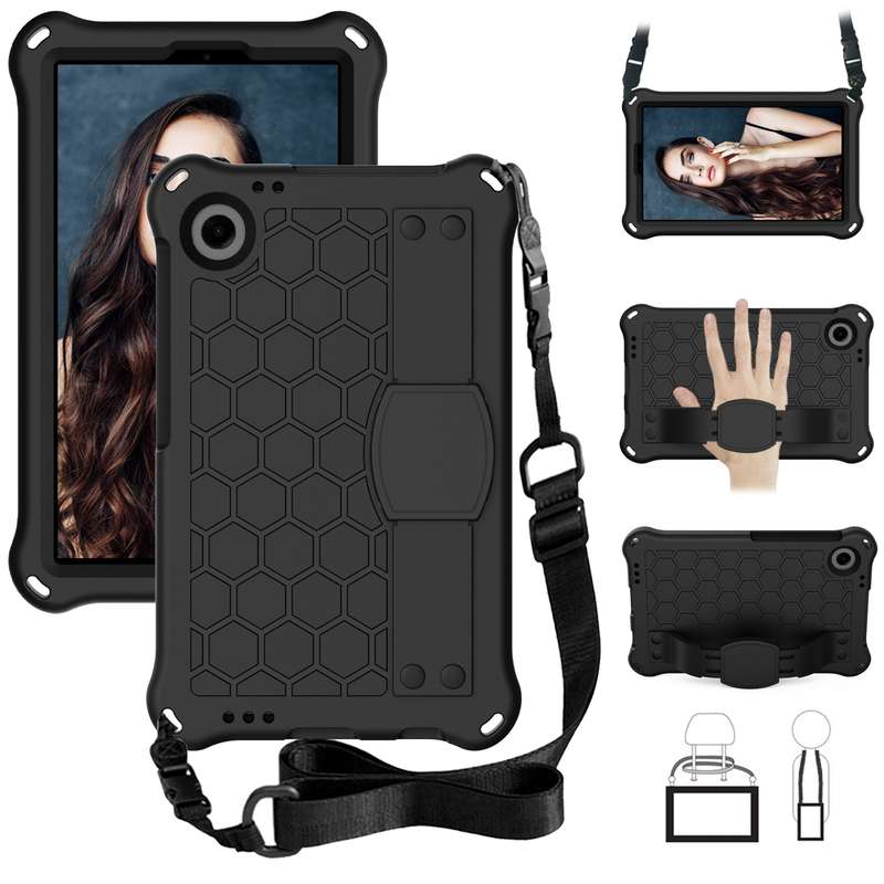 For Blackview Tab 60 8.7 2023 Honeycomb EVA Hybrid PC Tablet Case with Strap(Rose Red+Black)
