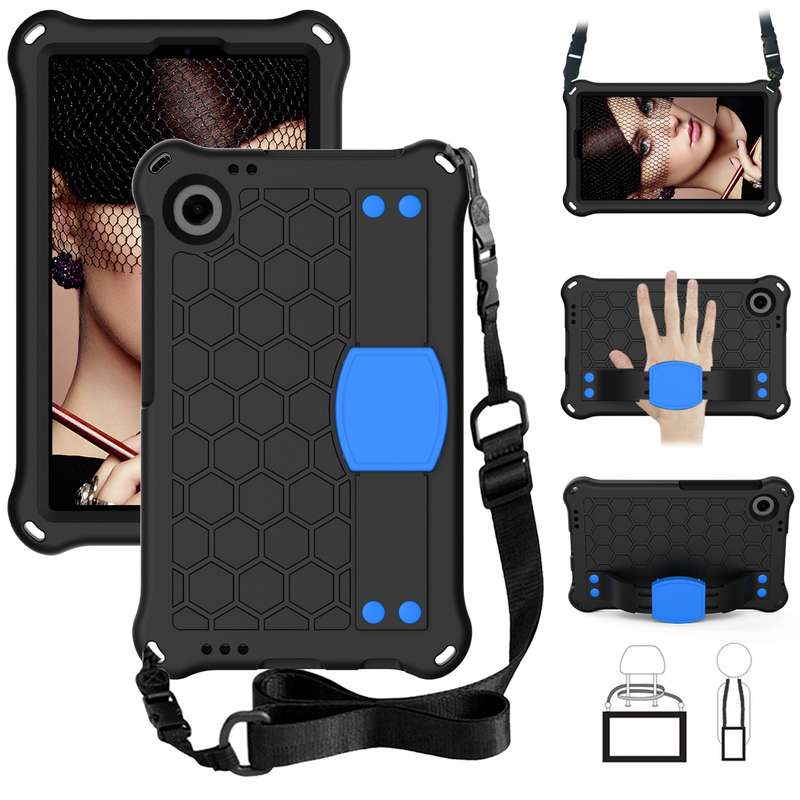 For Blackview Tab 60 8.7 2023 Honeycomb EVA Hybrid PC Tablet Case with Strap(Rose Red+Black)