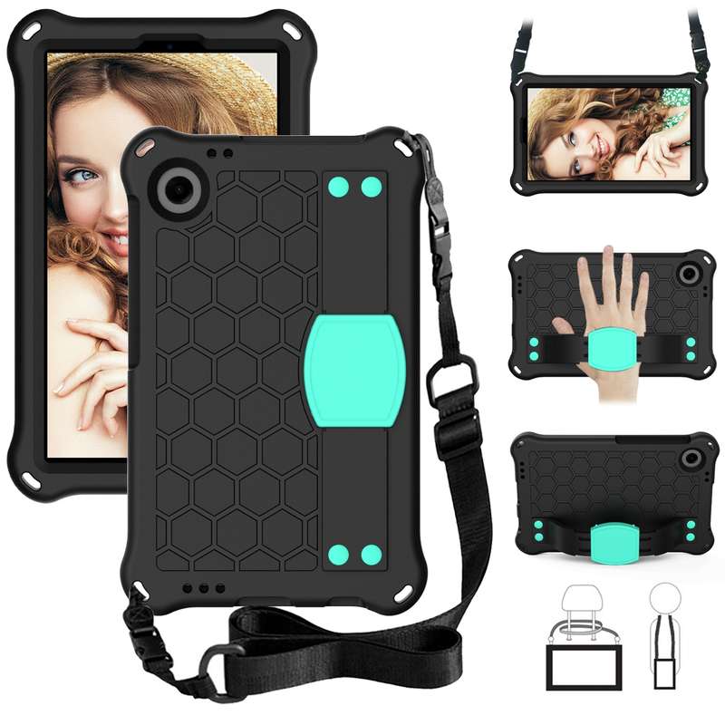 For Blackview Tab 60 8.7 2023 Honeycomb EVA Hybrid PC Tablet Case with Strap(Rose Red+Black)