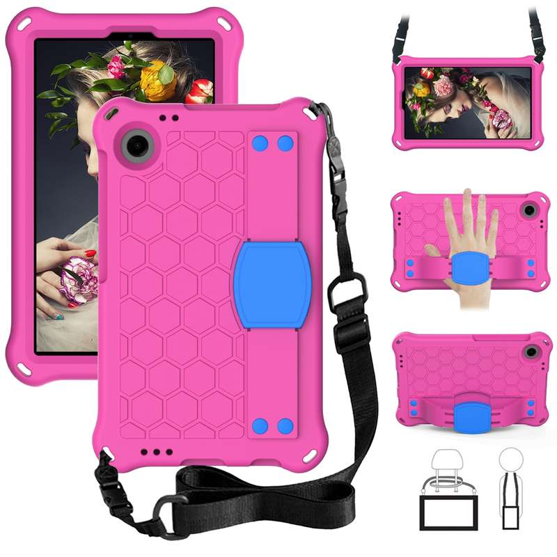 For Blackview Tab 60 8.7 2023 Honeycomb EVA Hybrid PC Tablet Case with Strap(Rose Red+Black)
