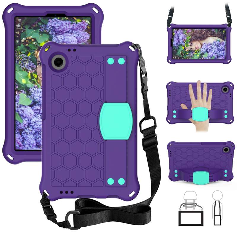 For Blackview Tab 60 8.7 2023 Honeycomb EVA Hybrid PC Tablet Case with Strap(Rose Red+Black)