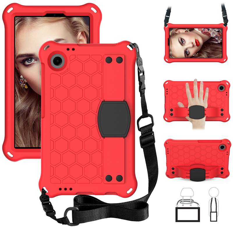 For Blackview Tab 60 8.7 2023 Honeycomb EVA Hybrid PC Tablet Case with Strap(Rose Red+Black)