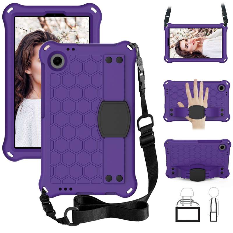For Blackview Tab 60 8.7 2023 Honeycomb EVA Hybrid PC Tablet Case with Strap(Rose Red+Black)