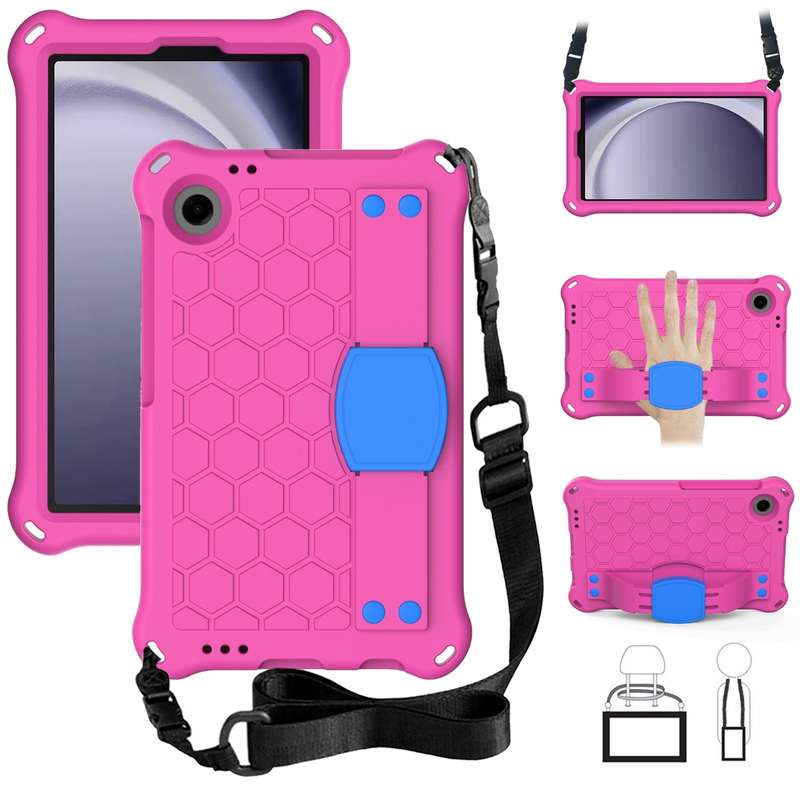For Samsung Galaxy Tab A9 8.7 X110/X115 Honeycomb EVA Hybrid PC Tablet Case with Strap(Black+Blue)