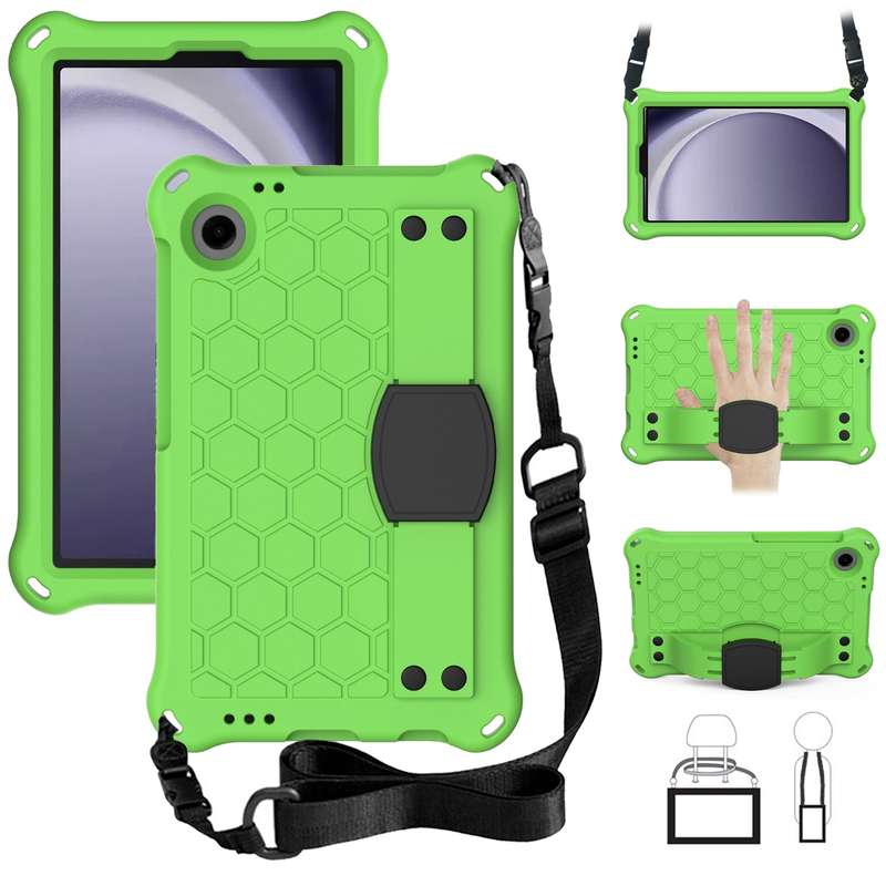 For Samsung Galaxy Tab A9 8.7 X110/X115 Honeycomb EVA Hybrid PC Tablet Case with Strap(Black+Blue)