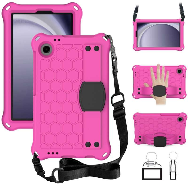 For Samsung Galaxy Tab A9 8.7 X110/X115 Honeycomb EVA Hybrid PC Tablet Case with Strap(Black+Blue)