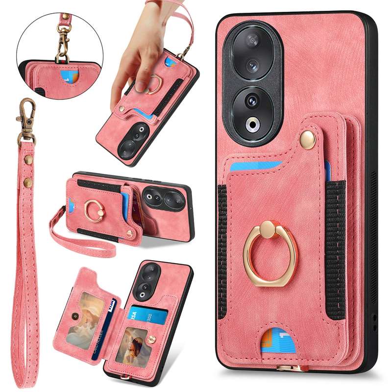 For Honor 90 Retro Skin-feel Ring Multi-card RFID Wallet Phone Case(Green)