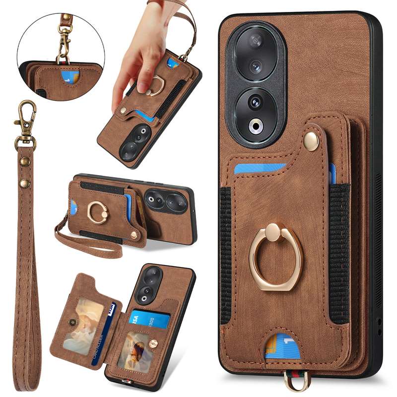 For Honor 90 Retro Skin-feel Ring Multi-card RFID Wallet Phone Case(Green)