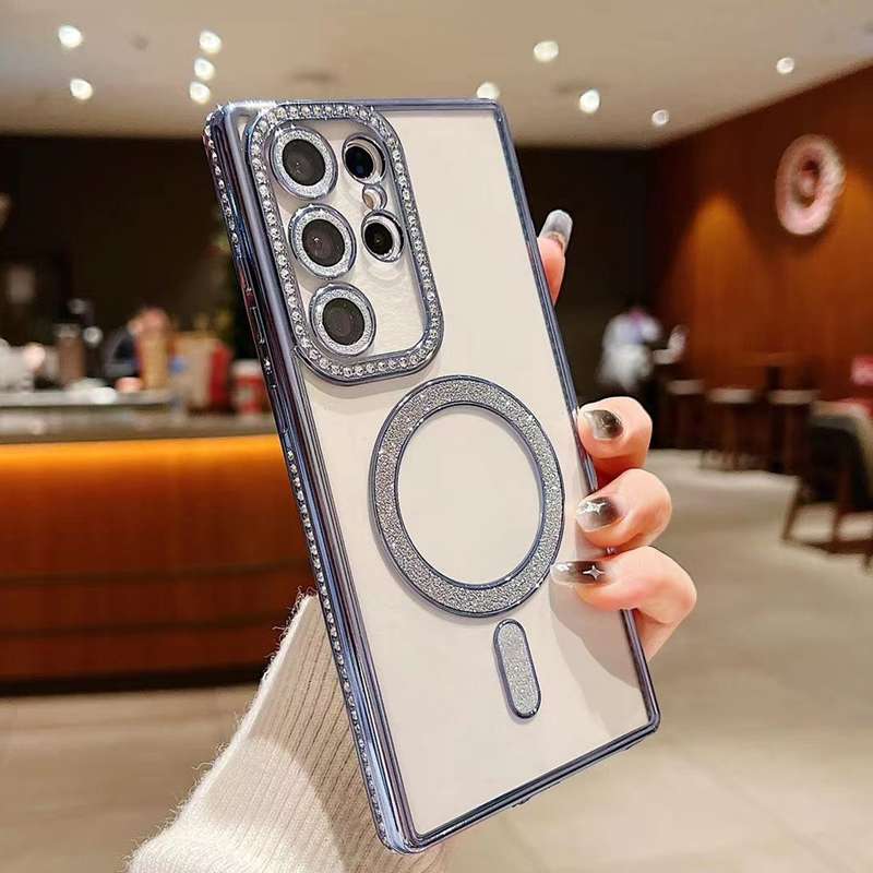 For Samsung Galaxy S24 Ultra 5G Diamond Gradient Plated MagSafe TPU Phone Case(Silver)