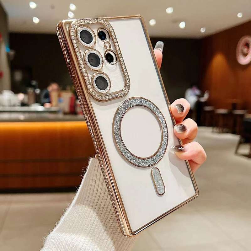 For Samsung Galaxy S24 Ultra 5G Diamond Gradient Plated MagSafe TPU Phone Case(Silver)