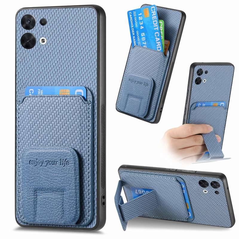 For OPPO Reno8 5G Carbon Fiber Card Bag Fold Stand Phone Case(Green)