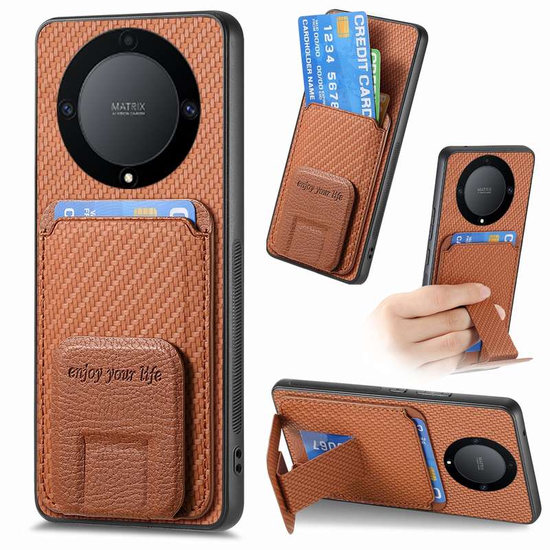For Honor X9A Carbon Fiber Card Bag Fold Stand Phone Case(Green)