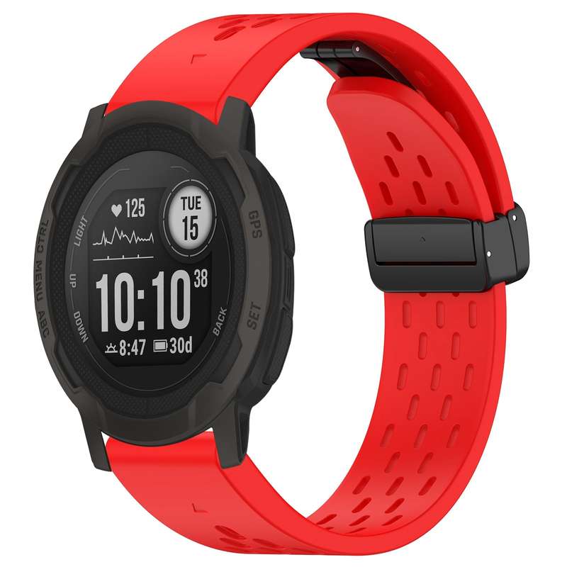 For Garmin Instinct 2 / Instinct 22mm Holes Magnetic Folding Buckle Silicone Watch Band(Red)