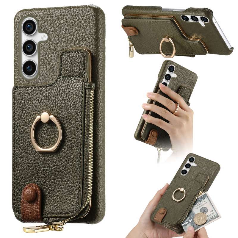 For Samsung Galaxy S23 FE 5G Litchi Leather Oil Edge Ring Zipper Wallet Back Phone Case(Green)