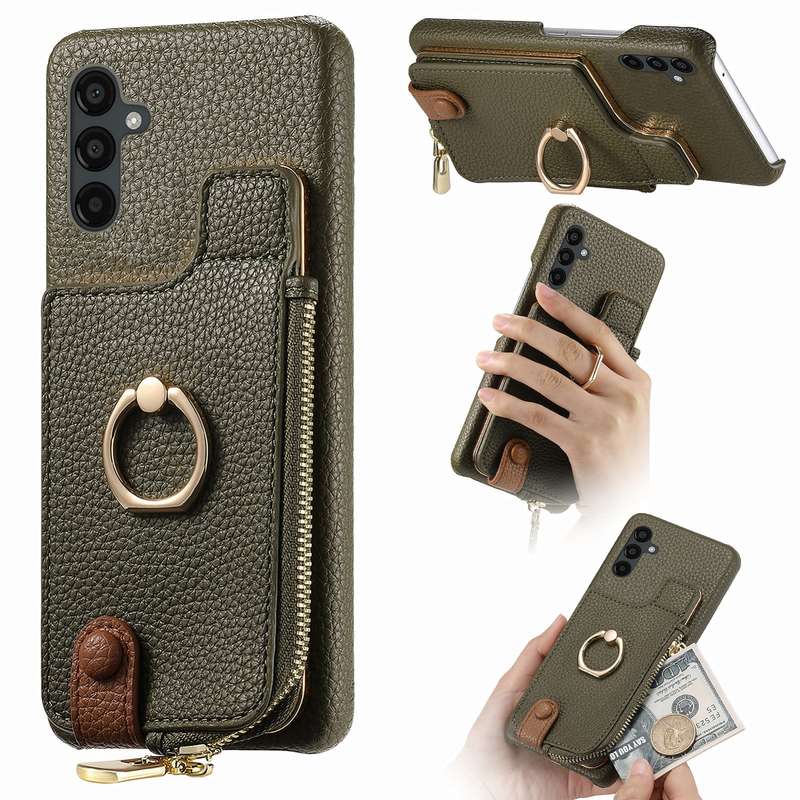 For Samsung Galaxy A24 Litchi Leather Oil Edge Ring Zipper Wallet Back Phone Case(Green)