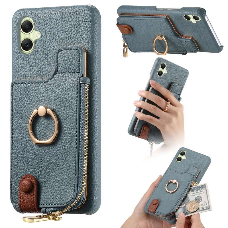For Samsung Galaxy A05 Litchi Leather Oil Edge Ring Zipper Wallet Back Phone Case(Blue)