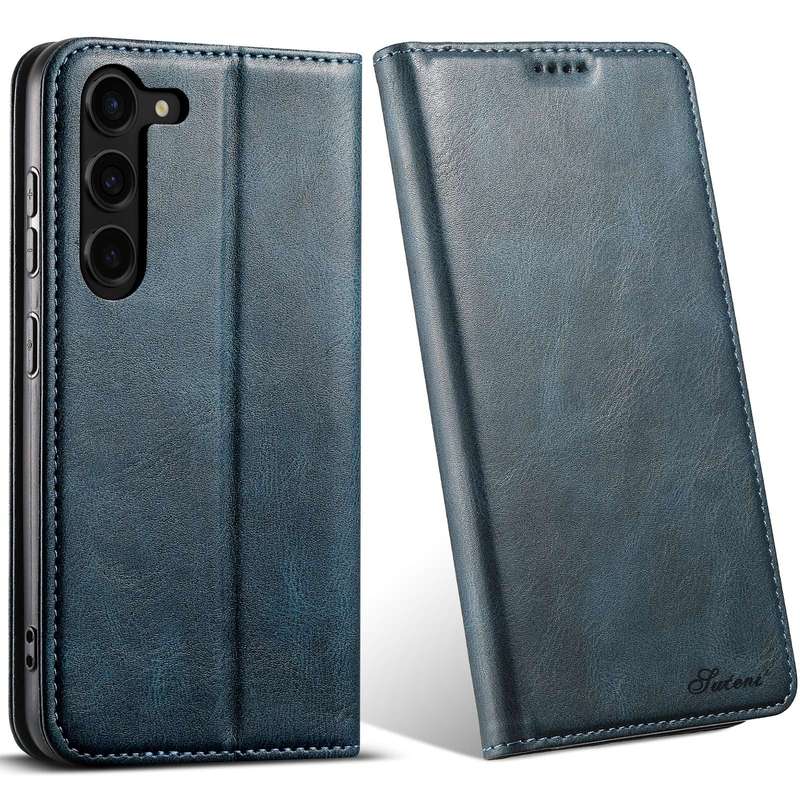 For Samsung Galaxy S22 5G Suteni J02 Oil Wax Wallet Leather Phone Case(Blue)