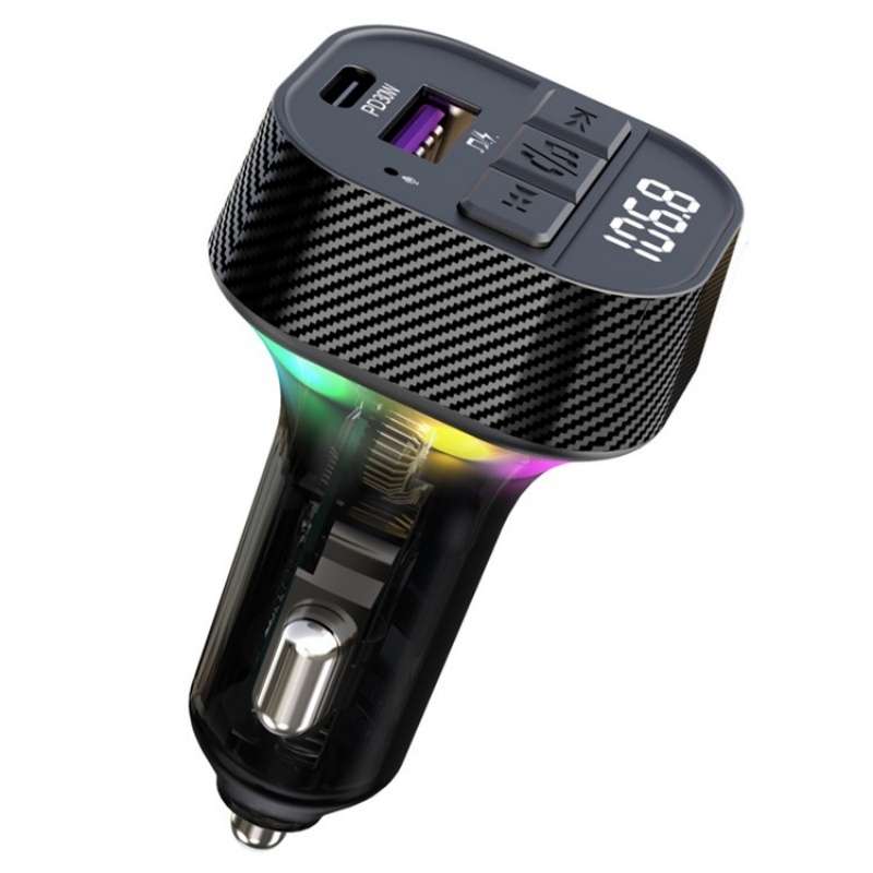 C51 Type-C + USB Car Charger Colorful Light Car Bluetooth Adapter FM Transmitter MP3 Player