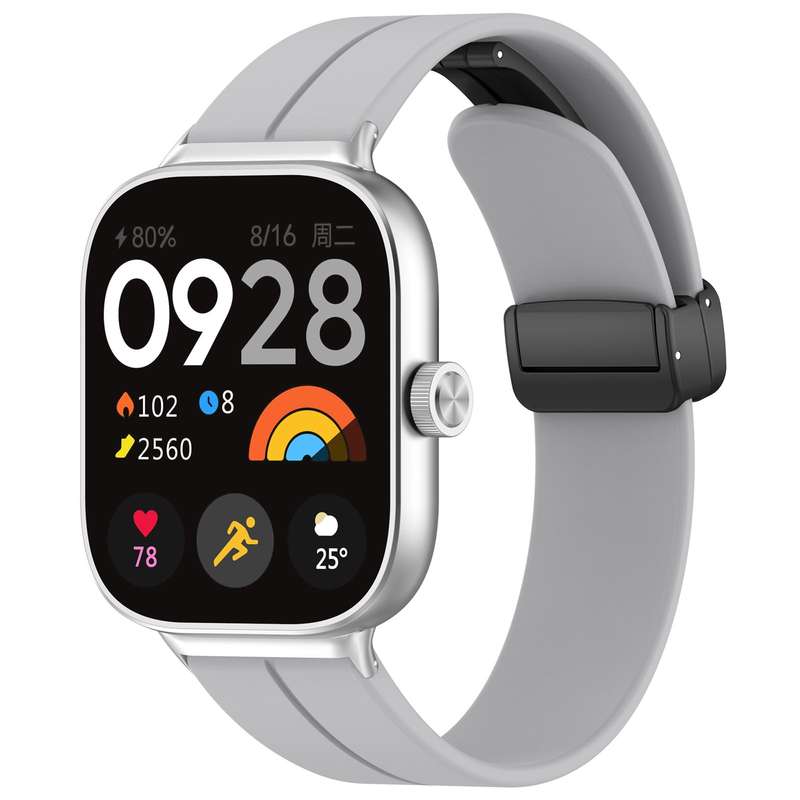 For Redmi Watch 4 Groove Folding Magnetic Buckle Silicone Watch Band(Light Gray)