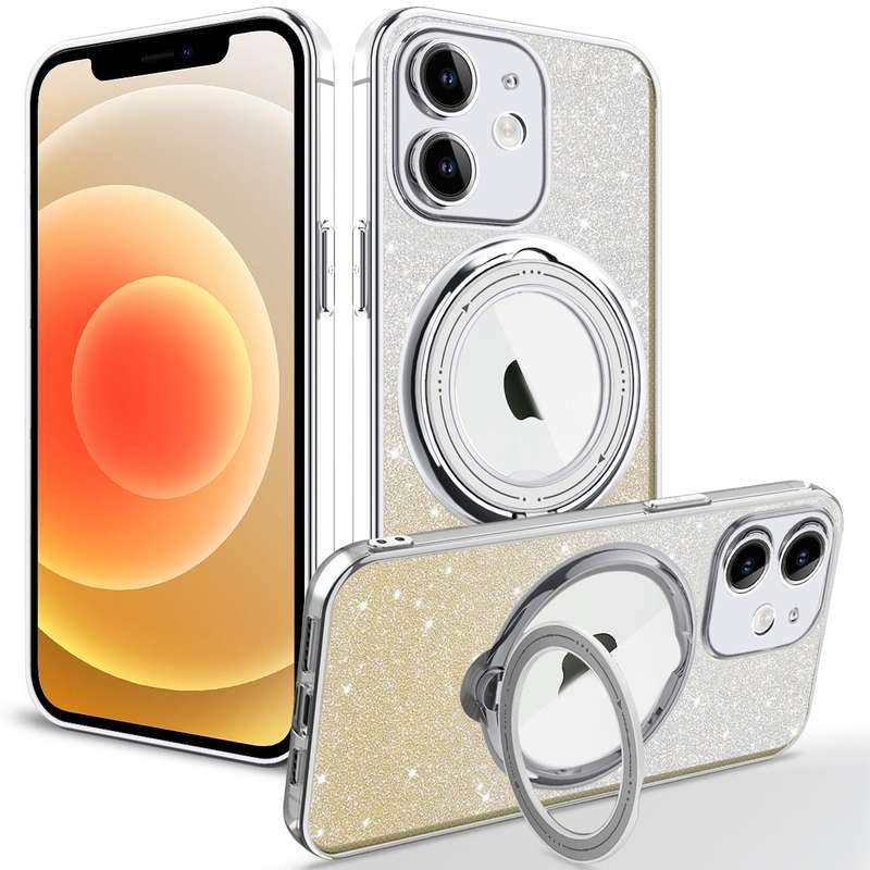 For iPhone 12  Rotation MagSafe Holder Gradient Glitter TPU Phone Case(Gold)