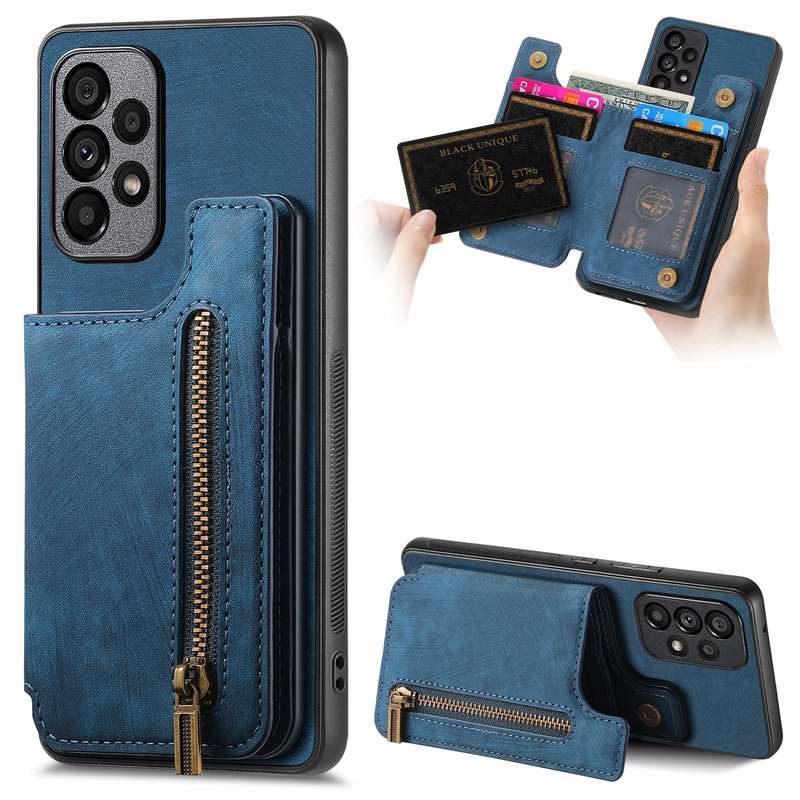 For Samsung Galaxy A53 Retro Leather Zipper Wallet Back Phone Case(Blue)